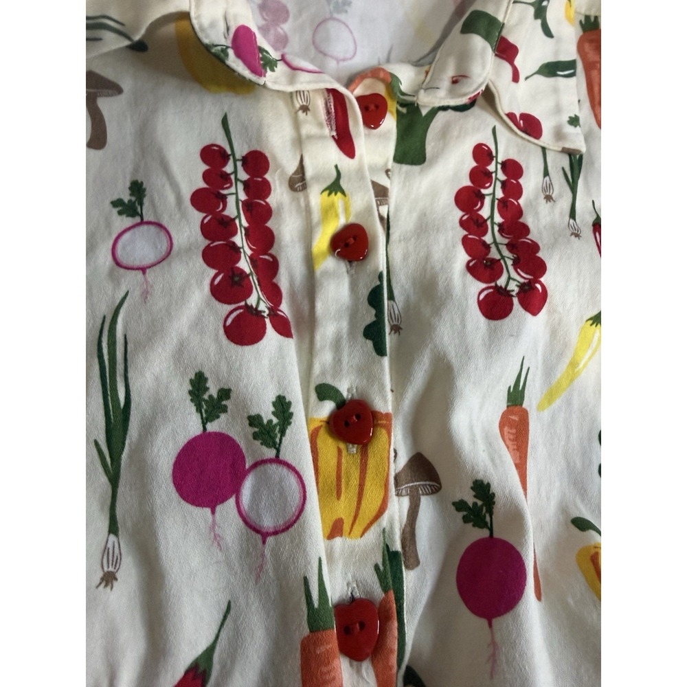 Collectif London Sammy Vegetable Medley Tie Blouse M Cream Crop Casual Cottage - Picture 2 of 8
